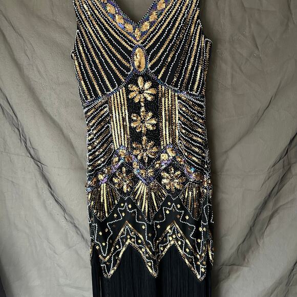 Unbranded Gold and Black Beaded Flapper Dress Size Large - Picture 7 of 9